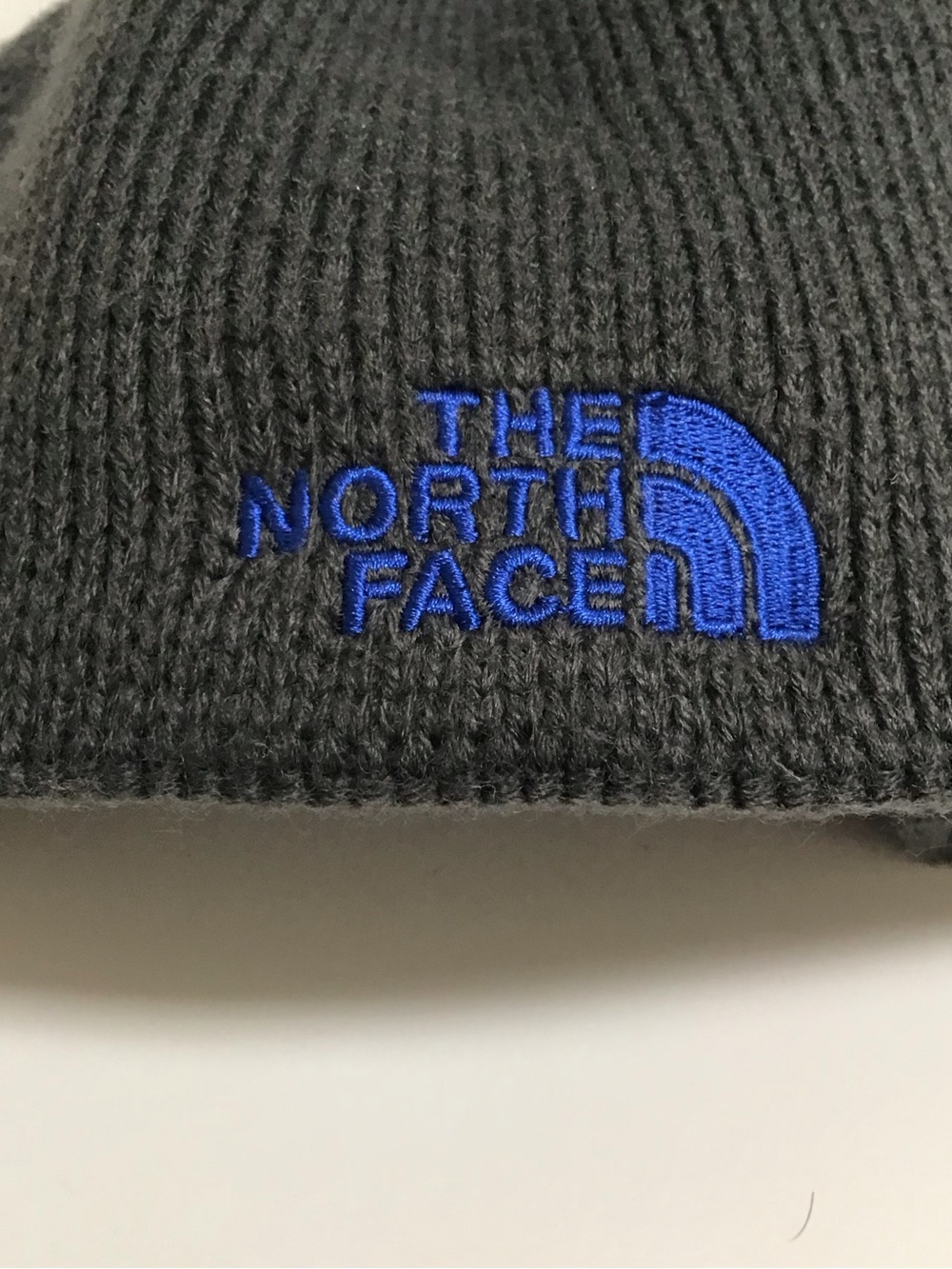 The North Face Beanie Hat Youth/Junior Medium Gray Cobalt Blue Logo Fleece Liner - Picture 14 of 15